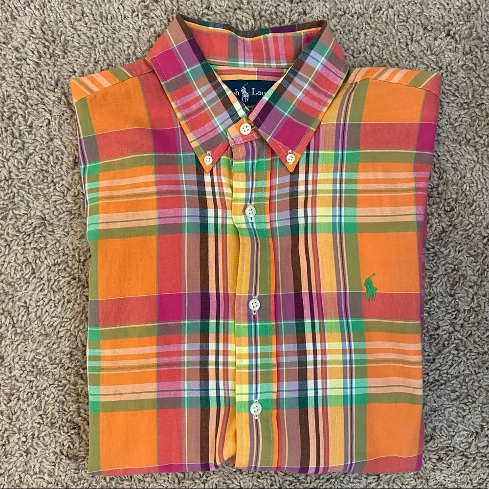 Ralph Lauren Custom Fit Button Down | Size M | Orange / Multicolor - Picture 6 of 6